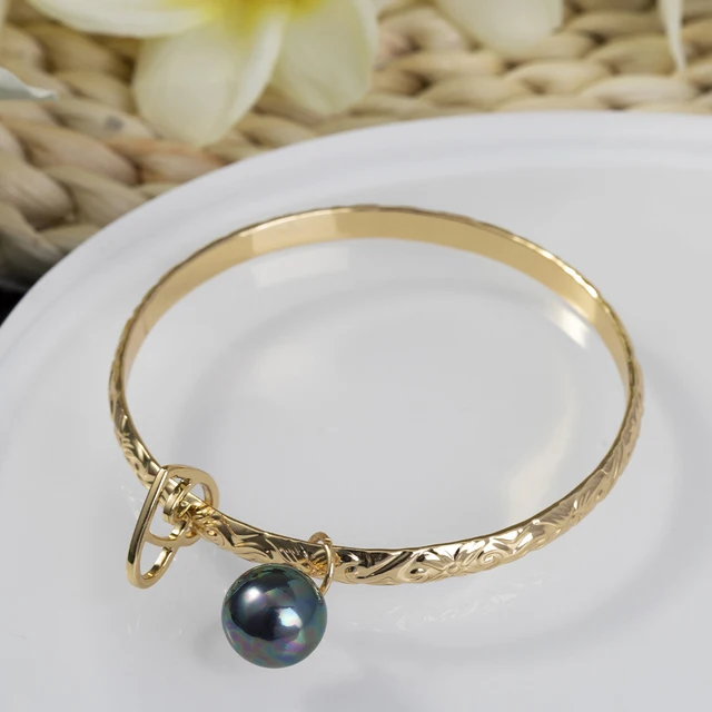 Hawaiian Women's Hand Bangle Bracelets Love Heart Purple Pink Pearl Gold Wedding Charm Bracelet Bangles Jewelry for Women 2021 SL2169GOBL