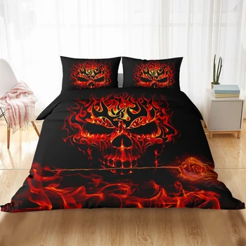 

Fanaijia 3d Fire Skull Bedding Sets Queen Size Luxury Sugar Skull Duvet Cover and Pillowcase Bed Comforter