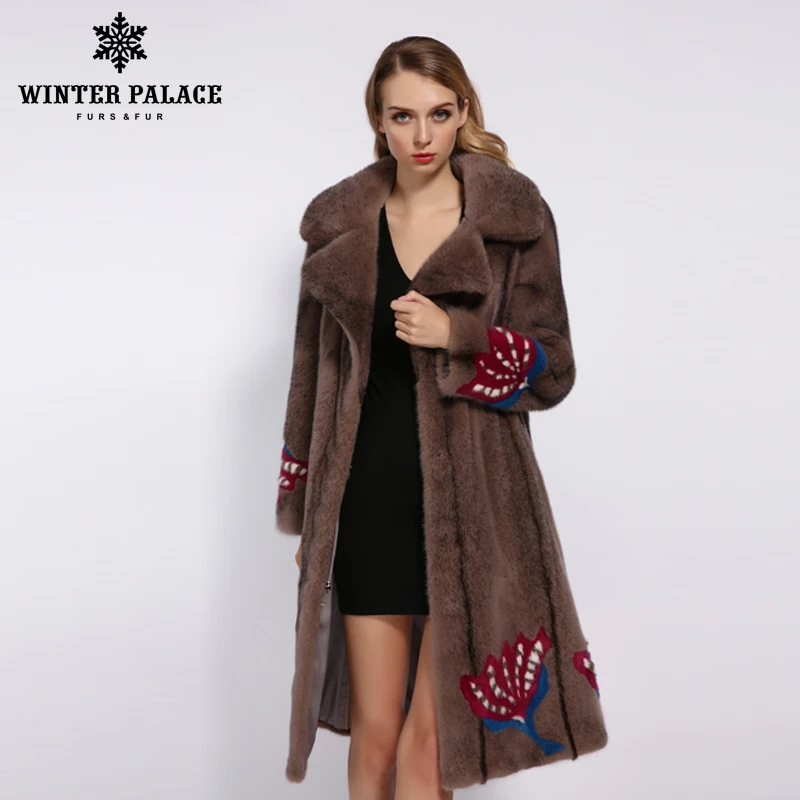 ЗИМНИЙ ДВОРЕЦ 2019 Новая зимняя длинная импортная норковая шуба Воротник с