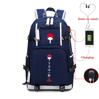 

NARUTO Bagpack Luminous Girls Backpack USB Charging School Bags Canvas Blue Bookbag Boys Travel Laptop Daypack Casual Rucksack