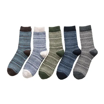 

5 pairs of Men's autumn and Winter Retro Oval Thickened Stockings Absorb Sweat and deodorize 5 colors of rabbit wool trendy stre