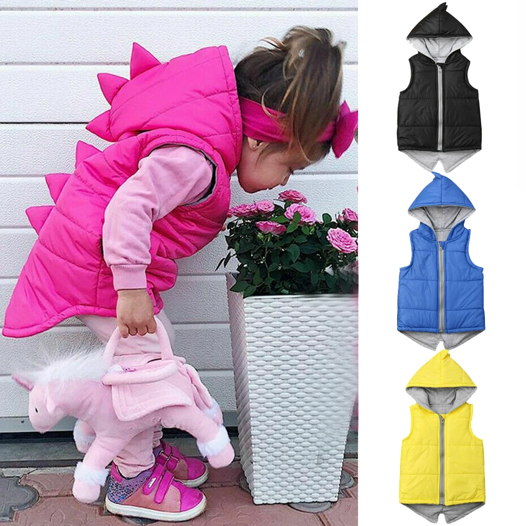 0-7Y Kids Baby Girls Boys Dinosaur Hooded Vest Coats Winter Children Clothes Zipper Jacket Waistcoat Baby Outwear Waistcoats fleece coats