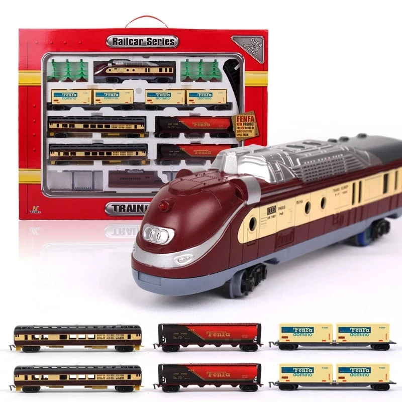 Simulation Train Retro Electric Railcar Train Set  Electric Light Train  Model Educational Toys Gifts For Children 3