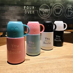 Botella de agua de acero inoxidable con diseño creativo de sonrisa para niños, termo de 2022 ml, ideal para estudiantes, té y café, novedad de 210