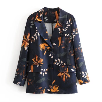 

Stylish Print Office Wear Women Blazer Coat Single Breasted Long Sleeve Pockets Female Outerwear Casual Suit Blazers Chic Tops