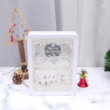 

Merry Christmas 3D Shadow Paper Sculptures Light Boxes Unique USB Paper-Cut Light Lamp LED Night Light USB Charging Bedside Lamp