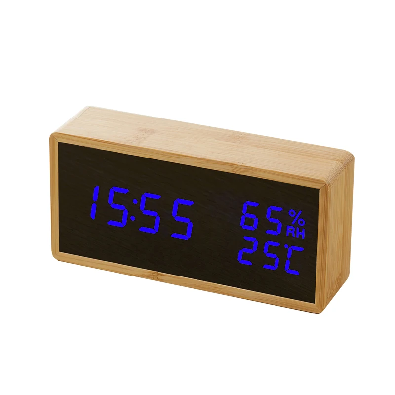 Blue LED Alarm Clock Электронные настольные цифровые Настольные часы Современный звуковой контрольный СВЕТОДИОД Деревянный Будильник часы Despertador Температура Влажность - Цвет: Blue LED Alarm Clock