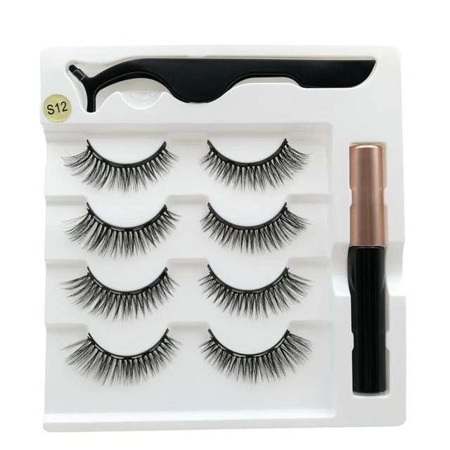 4 pairs of magnetic eyelashes natural soft magnet eyelashes natural magnetic eyeliner makeup mink eyelashes set tool S12