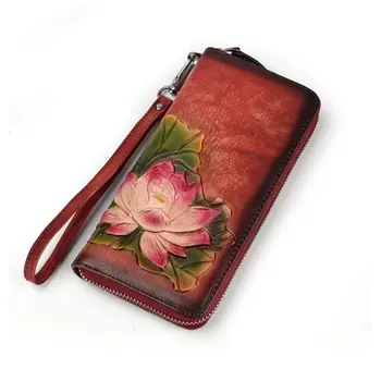 

WoMan Long Leather Wallet Card Holder Embossing Flower Zipper Phone Bag Coin Wristlet Purse Handbag