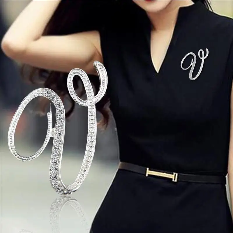 

Newly Crystal Letter Brooch Pins English Letter Alphabetical A To Z Clear Crystal Brooches Rhinestone Jewelry Gifts For Women