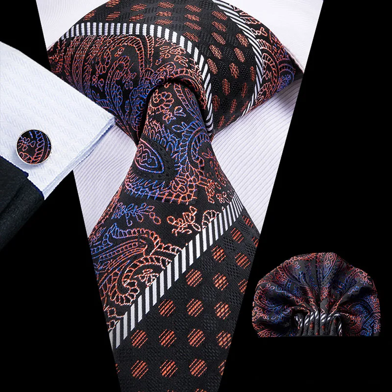 Шелковые галстуки с принтом Hi-Tie для мужчин, набор носовых платков, черный золотой галстук, модный жаккардовый галстук Gravatas, мужской галстук для свадьбы, бизнеса - Цвет: C-3004