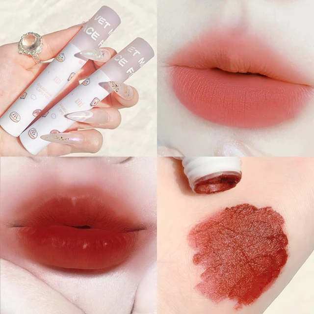 Xixi matte lip gloss cartoon white design Rose red orange pigment long lasting waterproof silky nude lip tint AC401 3
