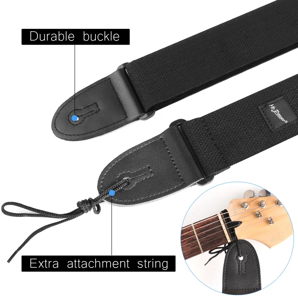 Sangle de guitare réglable avec supports de médiators extrémités en cuir PU  et coussin d'épaule confortable pour guitare acoustique électrique basse