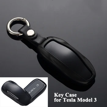 

1pc Aluminum Alloy Car Key Case Cover with key chain Protector Key Storage Shell Car Styling Accessories only for Tesla Model 3