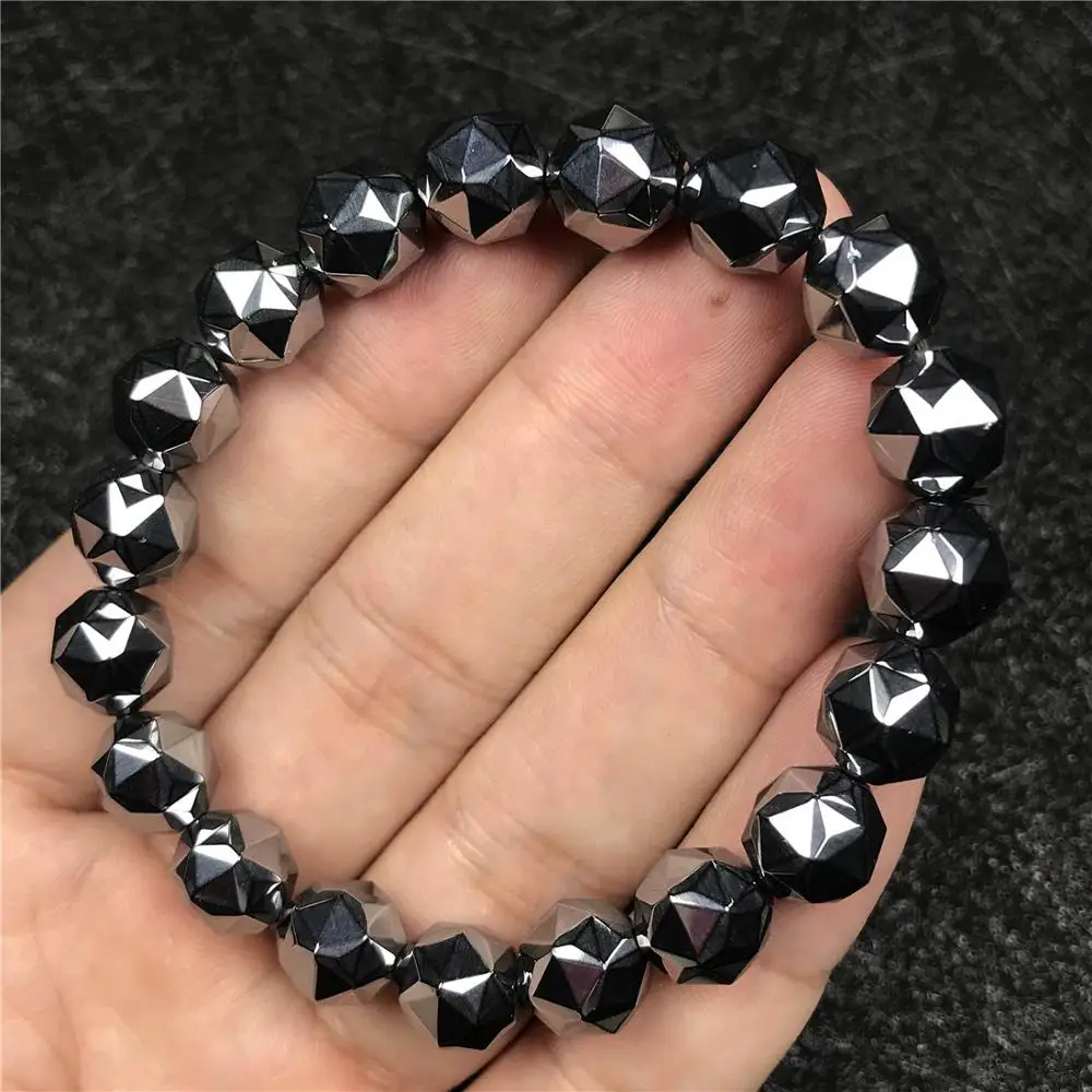 

10mm Natural Terahertz Wave Bracelet For Women Female Men Party Gift Diamond Cut Beads Energy Powerful Stretch Jewelry AAAAA