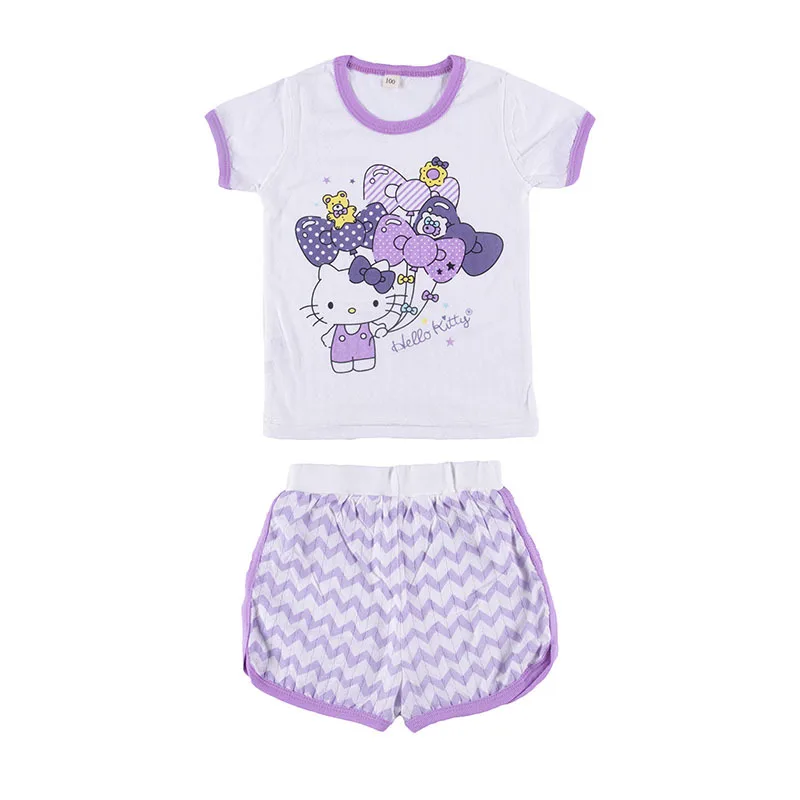 Ropa para niños de Hello Kitty, pantalones cortos de manga corta de algodón transpirable para verano para niña, traje cómodo con bonitos dibujos animados