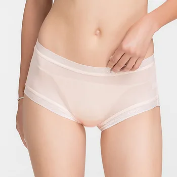

Summer Thin Section Real Silk Boxer Knicker Women's Breathable Silky Real Silk Lace Medium Waist Knicker Large Size
