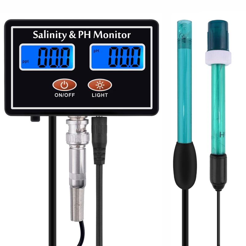

GTBL PH Salinity Monitor 2 in 1 Ph Meter Salinity Tester for Aquarium Pool Seawater Horticultural Water Quality for Aquaculture