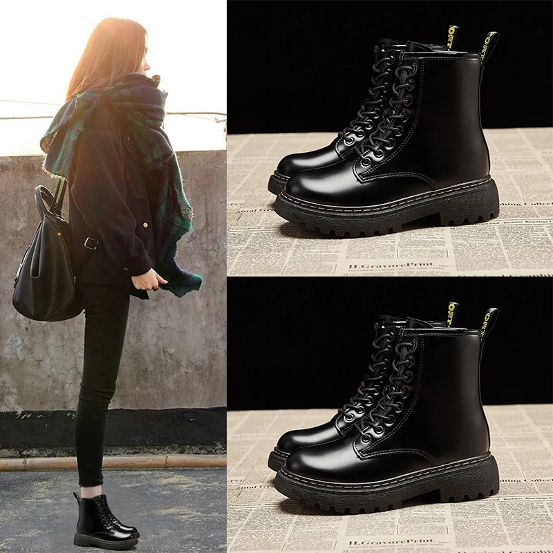 

Martin boots women's British style 2020 autumn/winter black plus velvet thick-soled short boots motorcycle boots outdoor boot