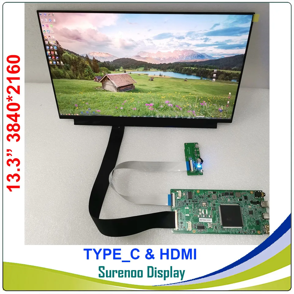 13.3" Inch 3840X2160 4K HDMI-Compatible LCD Module Monitor Screen Display Panel Type_C for Windows & Android Cable Projection |