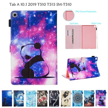 

Case For Samsung Galaxy Tab A 10.1 2019 T510 T515 SM-T510 Cover Funda Tablet PU Leather Printed Fashion Stand Shell+Film+Stylus