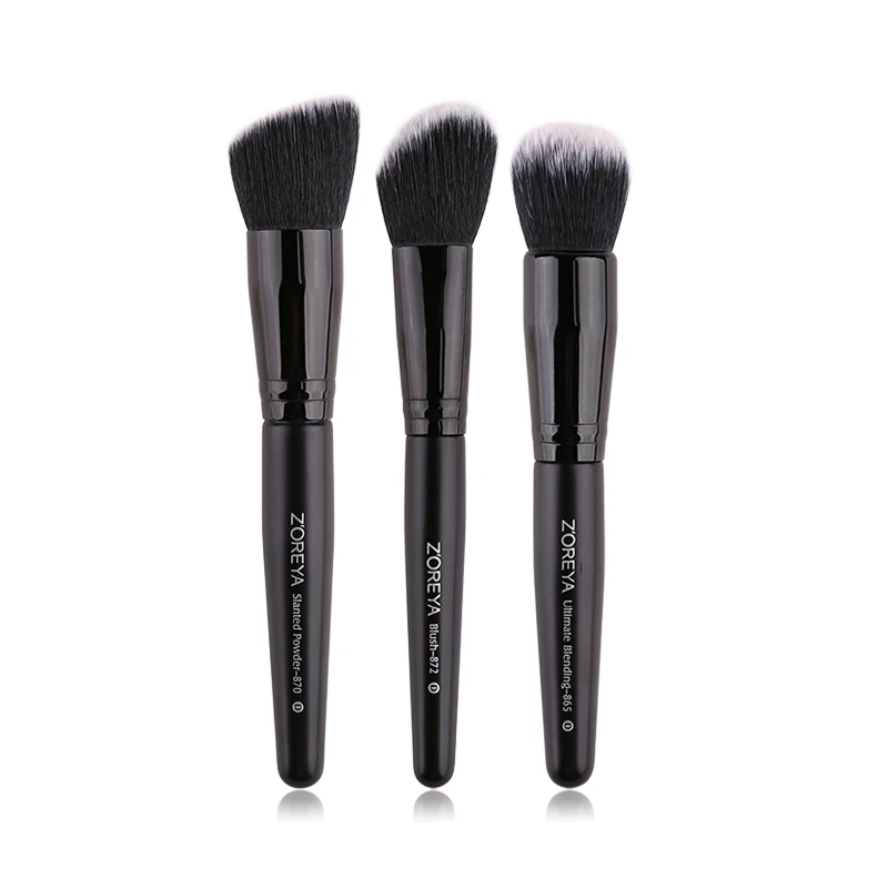 ZOREYA 3Pcs Class Black Makeup Brushes Super Soft Face Make Up Brush Set Blush Slanted Powder Ultimate Blending Beauty Tool - Handle Color: 3Pcs Black Brushes