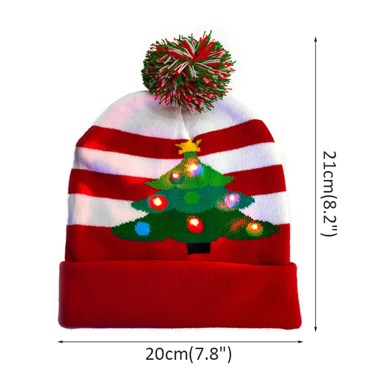 Bonnet De Noël LED Tricoté – Avec Lumière Clignotante, Pompon, Pour Adulte/enfant, Fêtes, Marché De Noël, Cadeau
