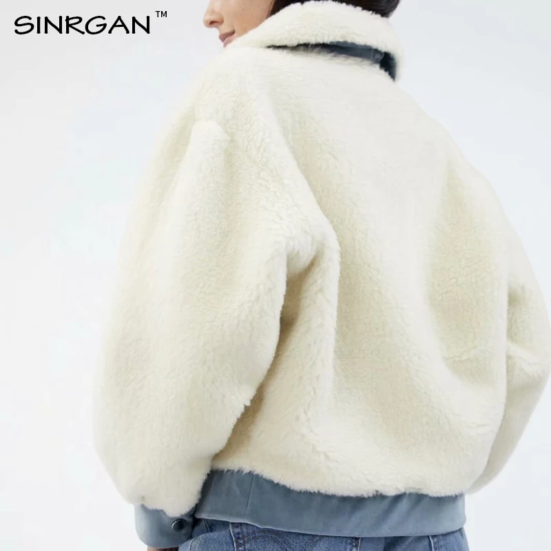 SINRGAN из овечьей шерсти, Лоскутная Верхняя одежда, пальто, куртка,, Зимняя женская теплая куртка, большие карманы, утолщенная куртка, пальто