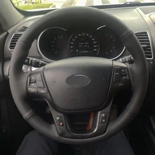 Free Shipping High Quality cowhide Top Layer Leather handmade Sewing Steering wheel covers protect For KIA Sorento