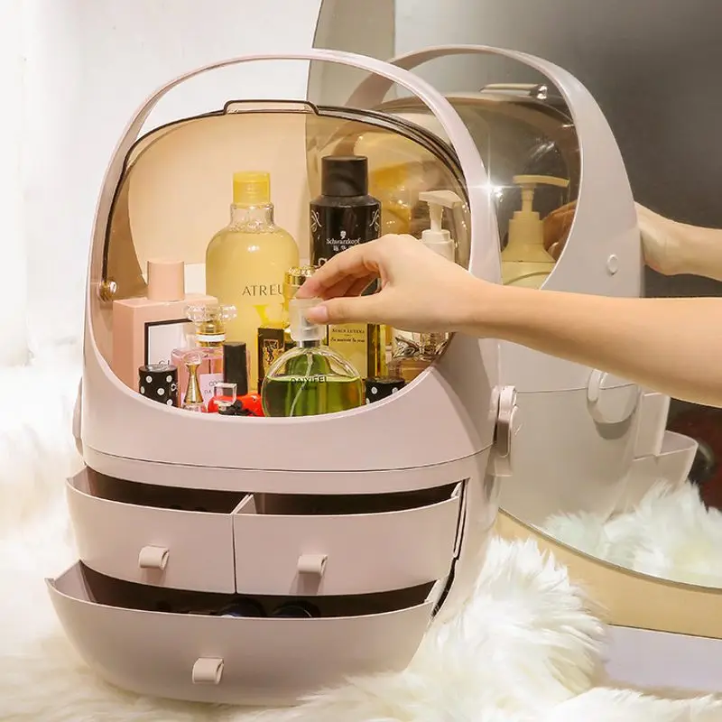  Clamshell 3 Drawer Dressing Table Rounded Makeup Storage Box Portable Cosmetic Box Jewelry Drawer W