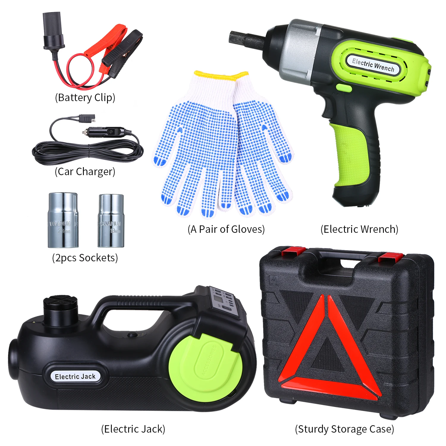 

3-in-1 Multifunctional Car Repairing Tool Kit Electric Impact Wrench & Electric Hydraulic Jack & Inflator Pump & LED Flashlight