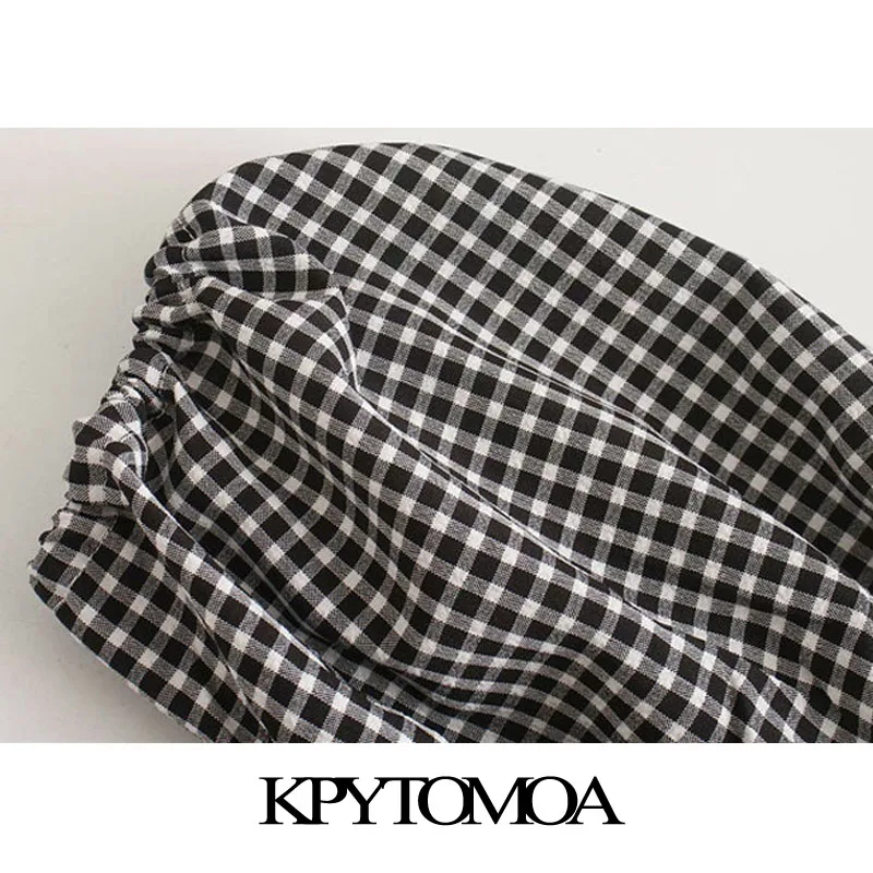 Женское плиссированное платье KPYTOMOA клетчатое средней длины с оборками винтажное