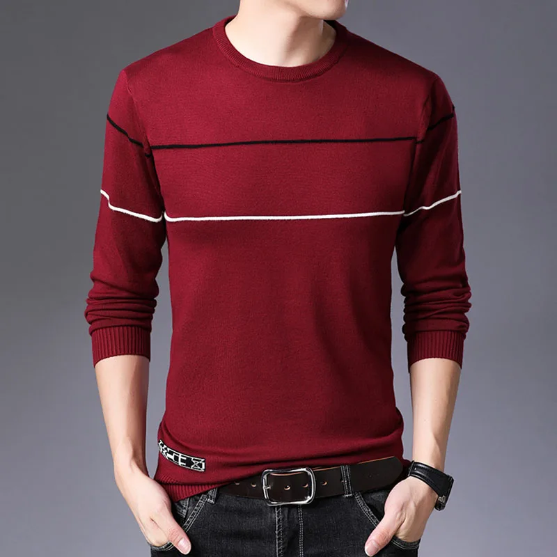 AIRGRACIAS Pullover Men Brand Clothing 2019 Autumn New Slim fit Sweater Men Casual Striped Pull Sweaters Men SIZE M-4XL