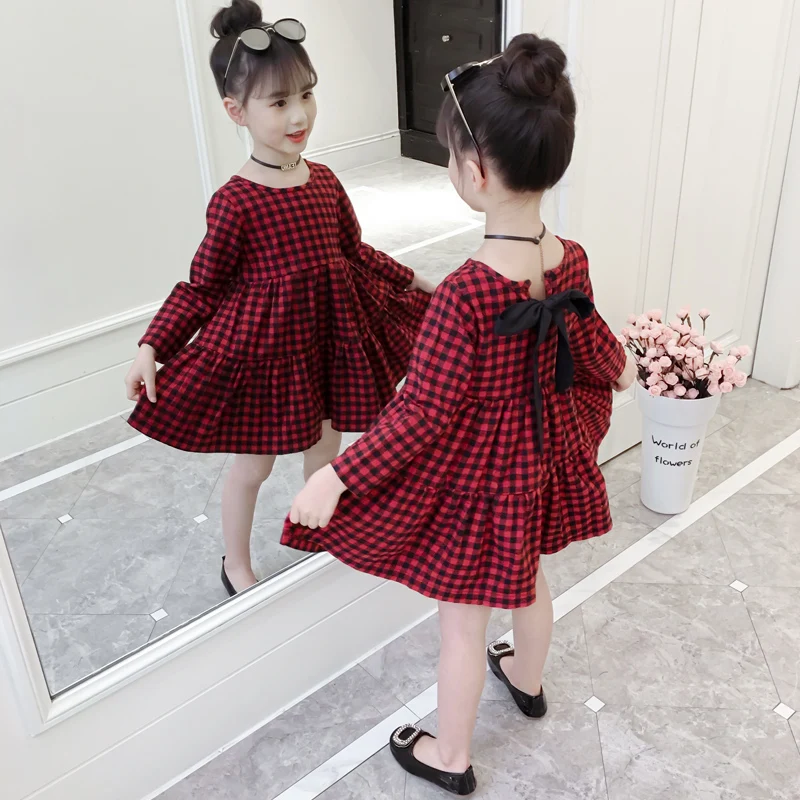 Vestido a cuadros rojo y negro para niñas pequeñas, ropa de manga larga,  vestidos informales de algodón, ropa para bebés de 3 a 12 años|Vestidos| -  AliExpress
