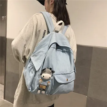 

South Korea Ins Tooling Student Port Style Denim Student School Bag Female Harajuku Backpack Ulzzang Travel Backpack