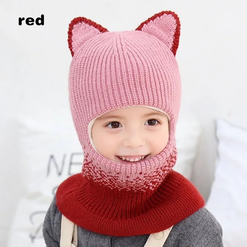 baby hat scarf 05 Детская шапка Девочки Мальчики шарф с теплой Подкладка из флиса милые кошачьи уши зимняя детская Шапки вязаные шапки для малышей для детей возрастом от 2 до 5 лет - Цвет: baby hat scarf 05