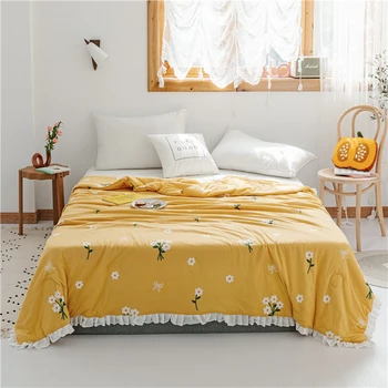 

1Pcs Summer Knitting Cotton Printing Quilt Thin Air Conditioner Summer Bed Quilt for Adults Machine Washed Bedspread Queen Size