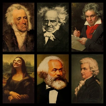 

Buy three to send one Beethoven/Marx/Mozart Celebrity series Mr. Bean series retro brown paper living room decoration painting