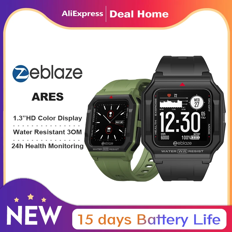 Новинка 2021 г. Смарт-часы Zeblaze Ares с Bluetooth умные часы 3 АТМ отслеживание пульса 15 дней