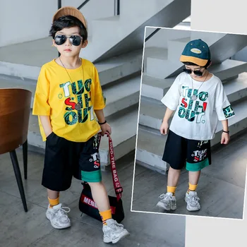 

2Pcs/Set Kids Boy Clothes Summer Fashion Short-Sleeve Suit Medium And Large Boy Korean Clothes 4 6 8 12 Years Boy Birthday Gift
