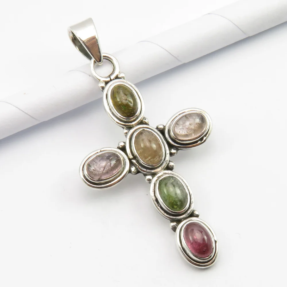 

Chanti International Pink, Green Tourmaline Necklace Pendant Solid Silver Gem Stone Jewelry