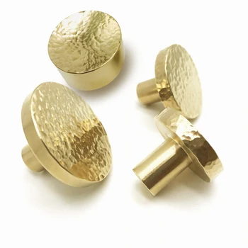 

2Pcs Hand forging Brass Handle Small single hole knob with hammer pattern Simple round hook drawer /cabinet pull Clothes hook
