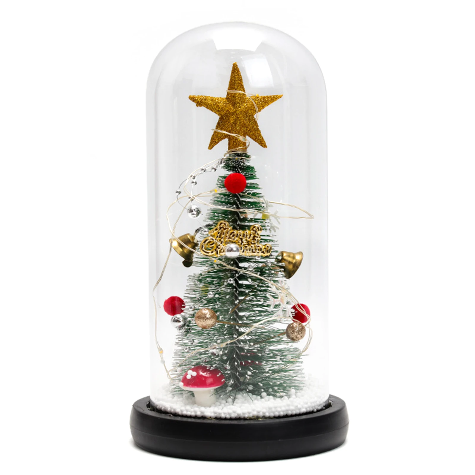 Mini árvore de natal na cobertura de vidro de cinco pontas estrela árvore  decoração superior luzes led brilho presente de ano novo não incluem  bateria|Árvores| - AliExpress