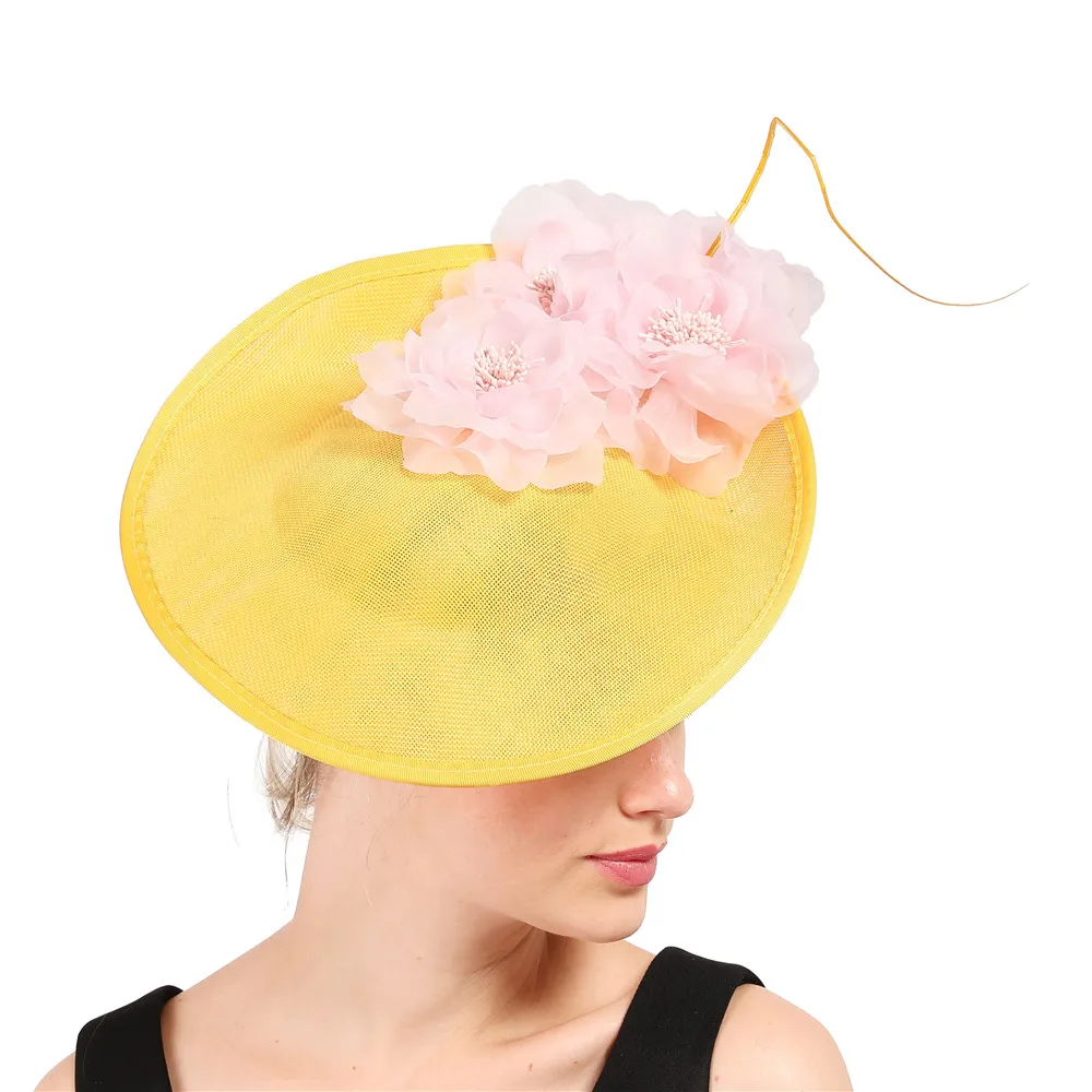 Роскошная женская серая миллинери вуалетки с причудливыми цветами шляпа аксессуары дамы большой Дерби головные уборы повязки на голову Мода fedora - Цвет: AS picture