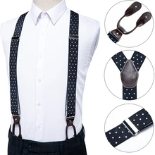 DiBanGu Шелковый Взрослый мужской подтяжки набор кожаный металлический 6 кнопок подтяжки в черный горошек винтажные мужские Эластичные Свадебные подтяжки Мужские BD-519