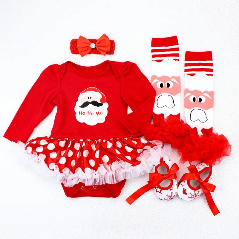 Одежда для малышей; Одежда для новорожденных «Мой первый Рождественский наряд»; платье-пачка; комбинезон; Одежда для младенцев; костюмы на день рождения для девочек; повязка на голову; гетры - Цвет: 2