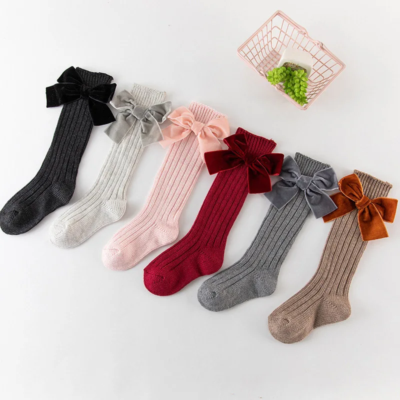 6 цветов, носки для маленьких девочек милые носки хлопковые длинные вечерние носки с бантиком, мягкие теплые носки для малышей
