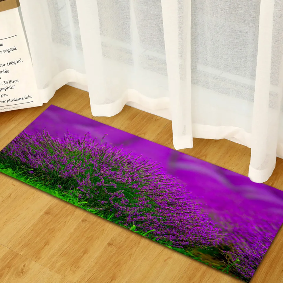 Zeegle Floral Pattern Bathroom Mat Coral Fleece Living Room Floor Mat Kitchen Carpet Anti-slip Bath Rug Doormat