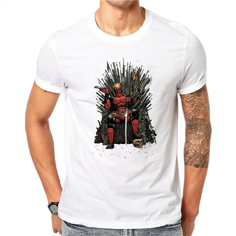 

1057 AliExpress Iron Throne Deadpool Printed T-shirt Short-sleeved round Collar T-shirt on MEN'S T-shirt