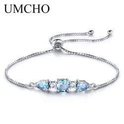 UMCHO серебро 925 пробы Браслеты и браслеты для Для женщин натуральный, небесно-синий топаз Регулируемая теннисная браслет ювелирное изделие